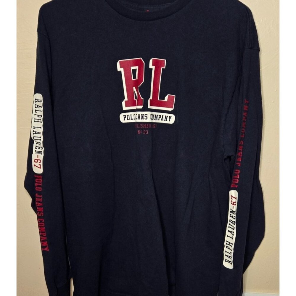 Vtg Ralph Lauren Polo Jeans Company Men's Long Sleeve Logoed T-Shirt Size Large